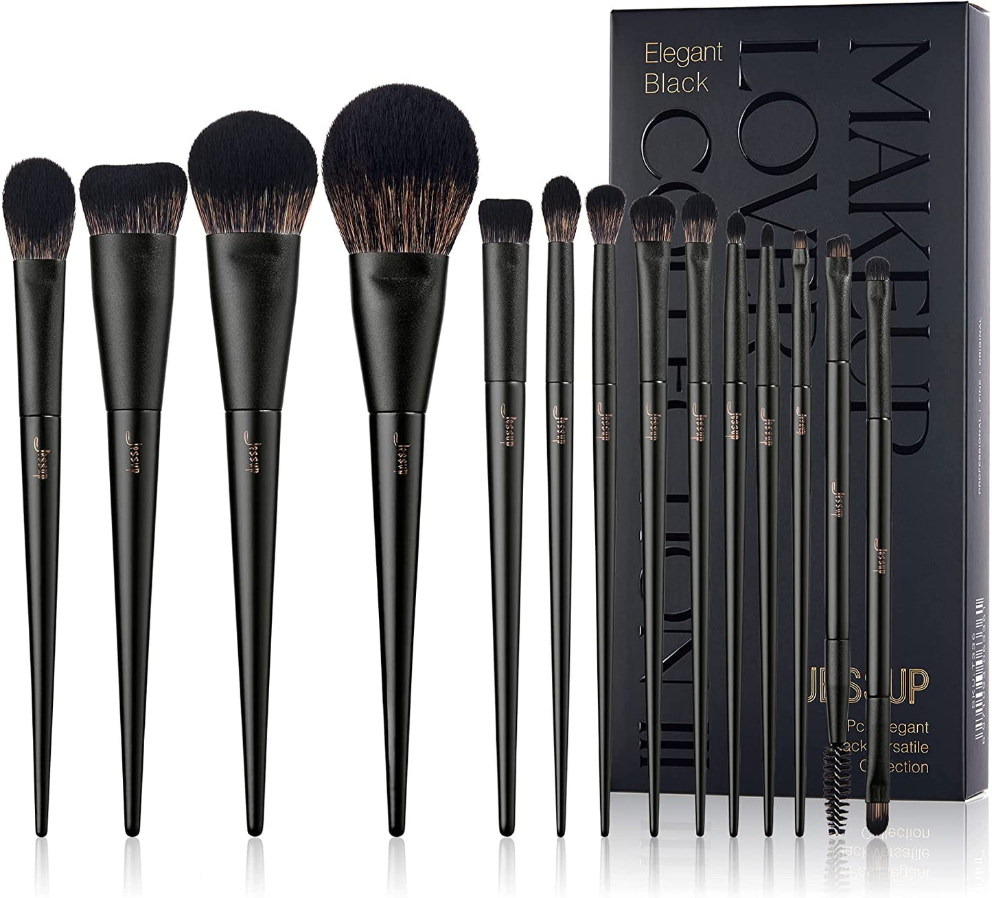 Makeup Brushes Set Make up Brushes 14Pcs Black Kabuki Foundation Eyeshadow Contour Concealer Powder Eyeliner Crease Eyebrow Blending Brush, T336