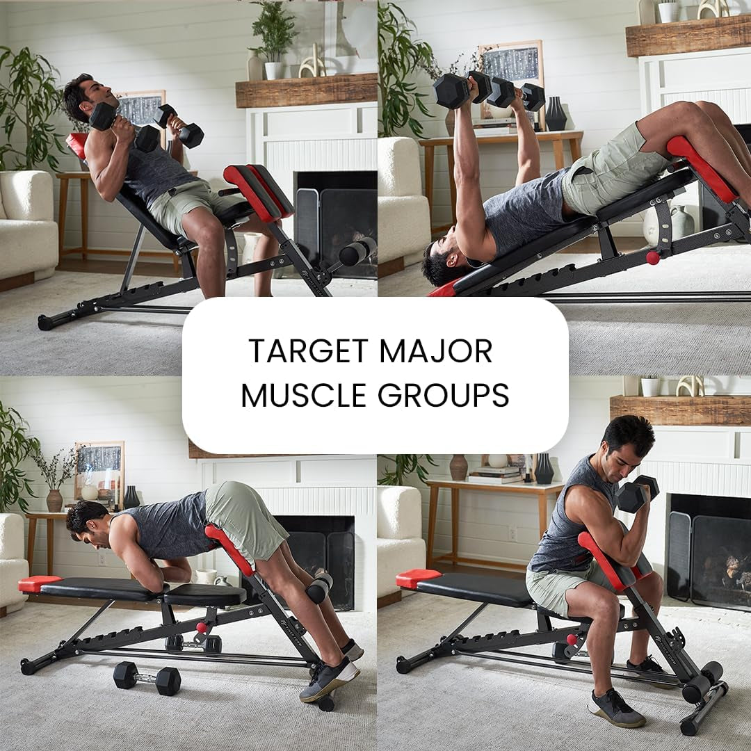 Finer Form Multi-Functional FID Weight Bench for Full All-In-One Body Workout – Hyper Back Extension, Roman Chair, Adjustable Ab Sit up Bench, Incline Decline Bench, Flat Bench
