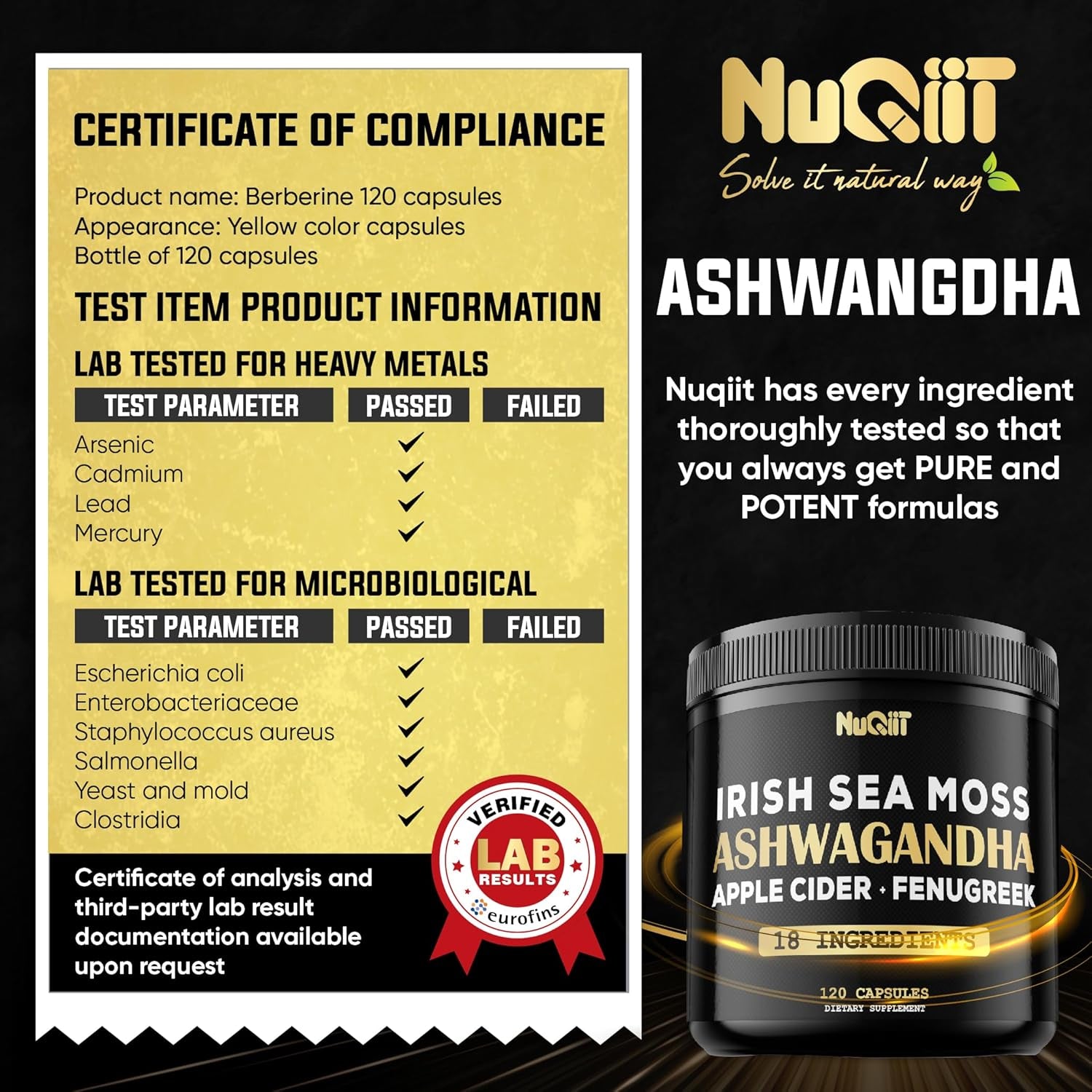 Organic Ashwagandha Capsules 15000Mg Irish Sea Moss 3000Mg Apple Cider Vinegar 3000Mg & More - 120 Vegan Capsules