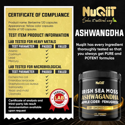 Organic Ashwagandha Capsules 15000Mg Irish Sea Moss 3000Mg Apple Cider Vinegar 3000Mg & More - 120 Vegan Capsules