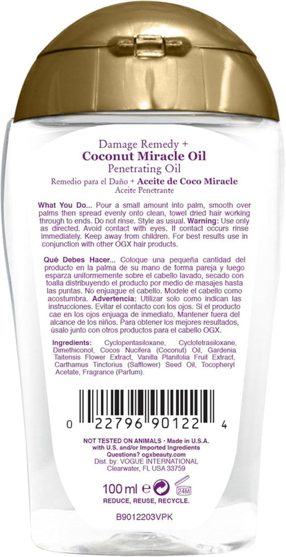 Extra Strength Damage Remedy + Hydrating and Repairing Coconut Miracle Oil Penetrating Oil for Dry & Damaged Hair 100Ml