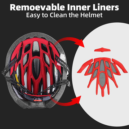 Bike Helmet, CPSC/CPC Certificated Bicycle Helmet with Detachable Magnetic Goggles&Led Back Light&Portable Backpack Cycling Helmet Adjustable Mountain Bike Helmet for Adult Men Women SM-T69