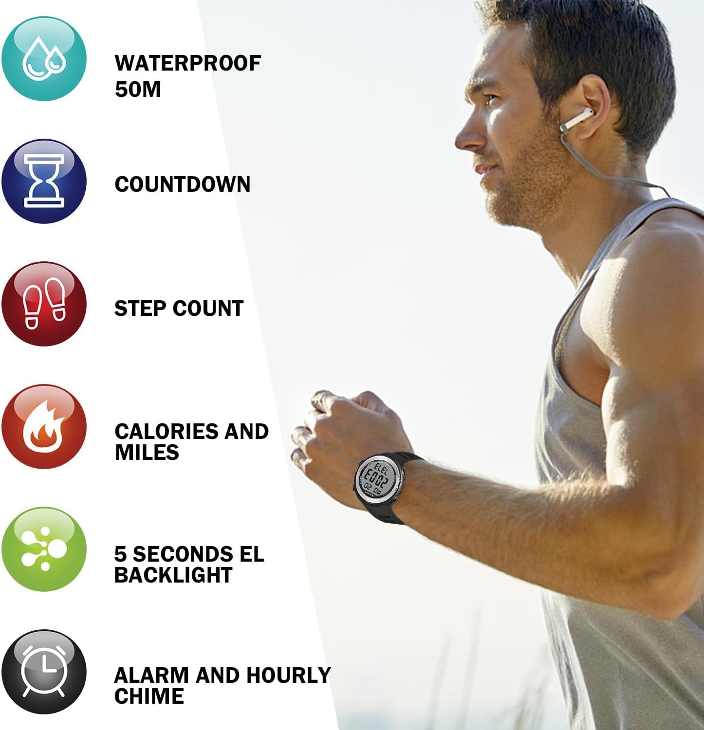 Waterproof Pedometer Watch for Senior Non Bluetooth No App Required Sport Watch with Step Counter Calories and LCD Large Numbers…