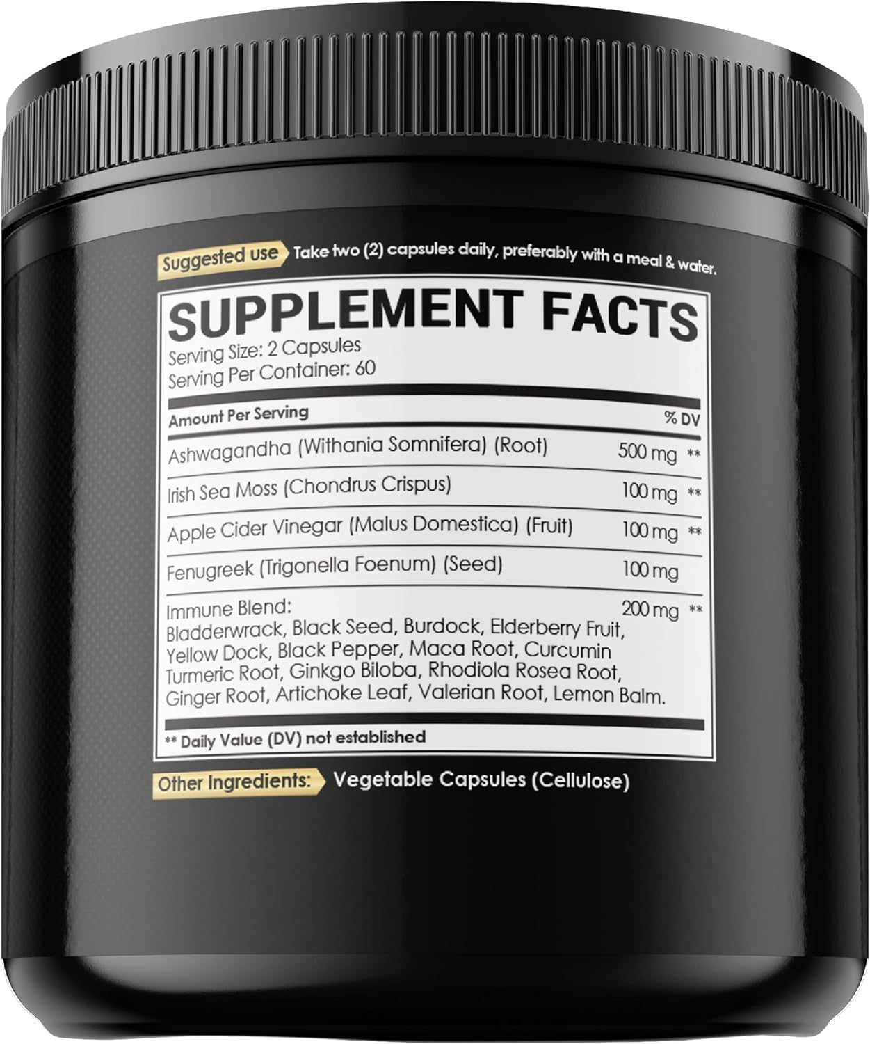 Organic Ashwagandha Capsules 15000Mg Irish Sea Moss 3000Mg Apple Cider Vinegar 3000Mg & More - 120 Vegan Capsules