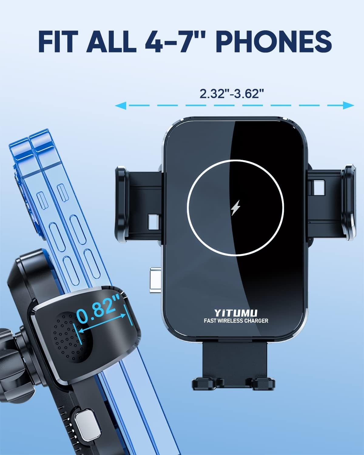 Wireless Car Charger, 15W Qi Fast Charging Car Phone Holder Wireless Charging, Windshield Dashboard Phone Mount Holder Compatible with Iphone 14/13/12/11 Pro Max, Xs, Samsung Galaxy, Etc.