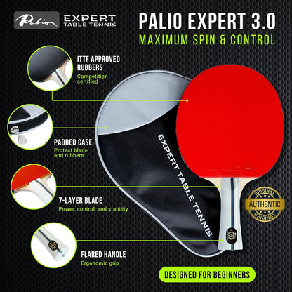 Palio Expert 3.0 Table Tennis Bat & Case | ITTF Approved High-Performance Ping Pong Racket for Beginners | Maximum Spin & Control