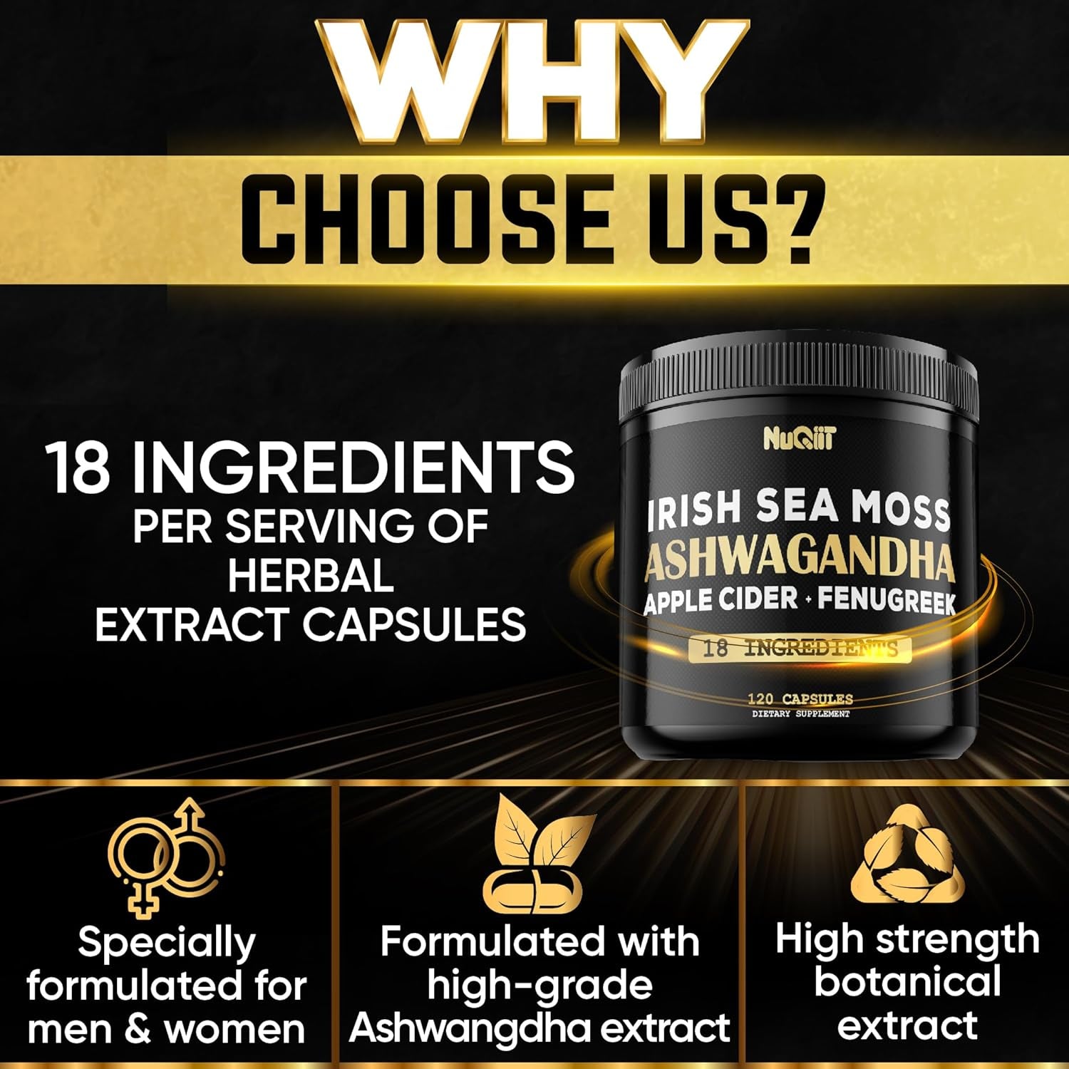Organic Ashwagandha Capsules 15000Mg Irish Sea Moss 3000Mg Apple Cider Vinegar 3000Mg & More - 120 Vegan Capsules