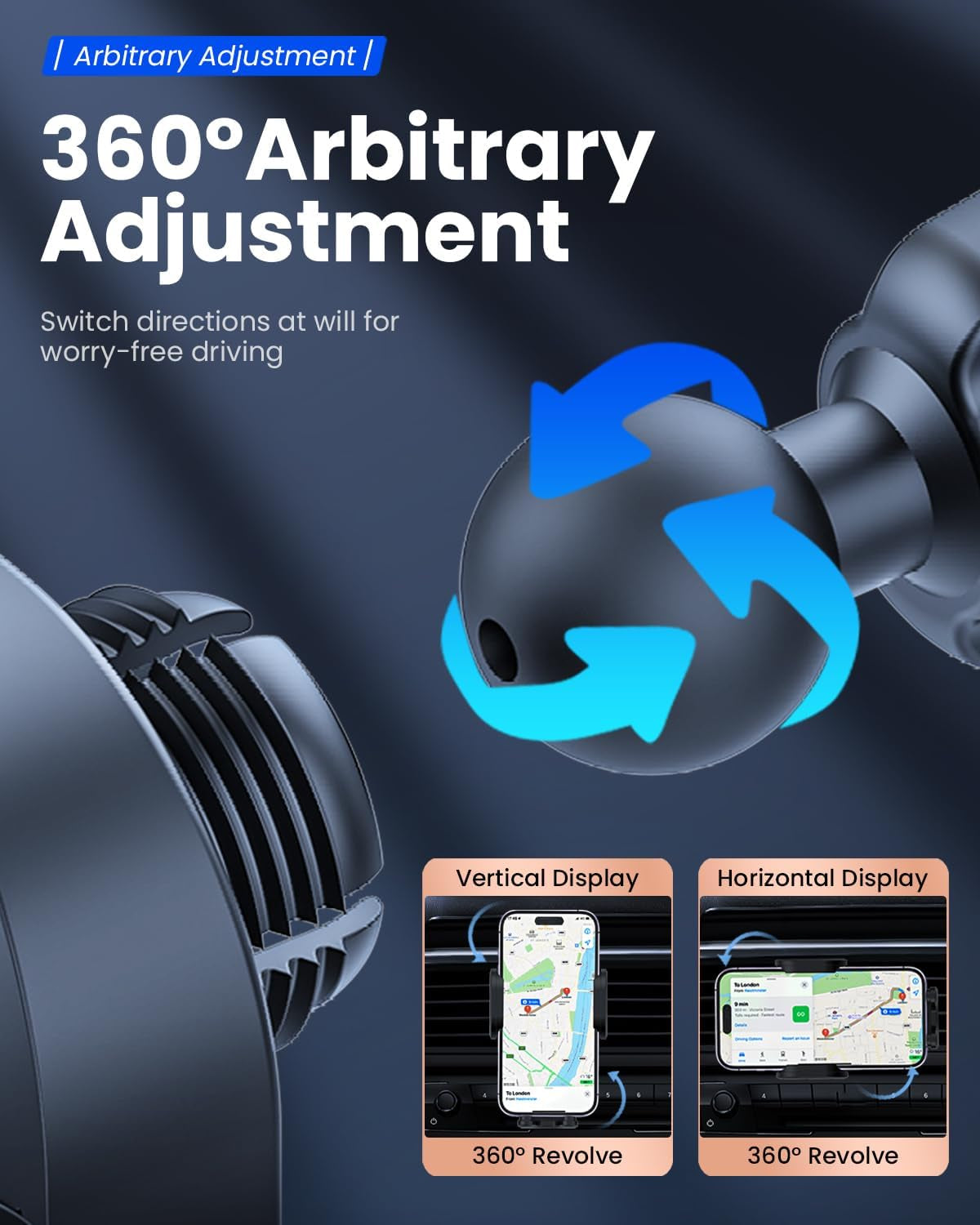 15W Fast Wireless Car Charger, Motorised Clamping Car Phone Holder Charger with Twin-Axis Linkage, 360° Rotation & Anti-Drop Hook for Iphone 16/15/14 Pro, Samsung S24/23/22