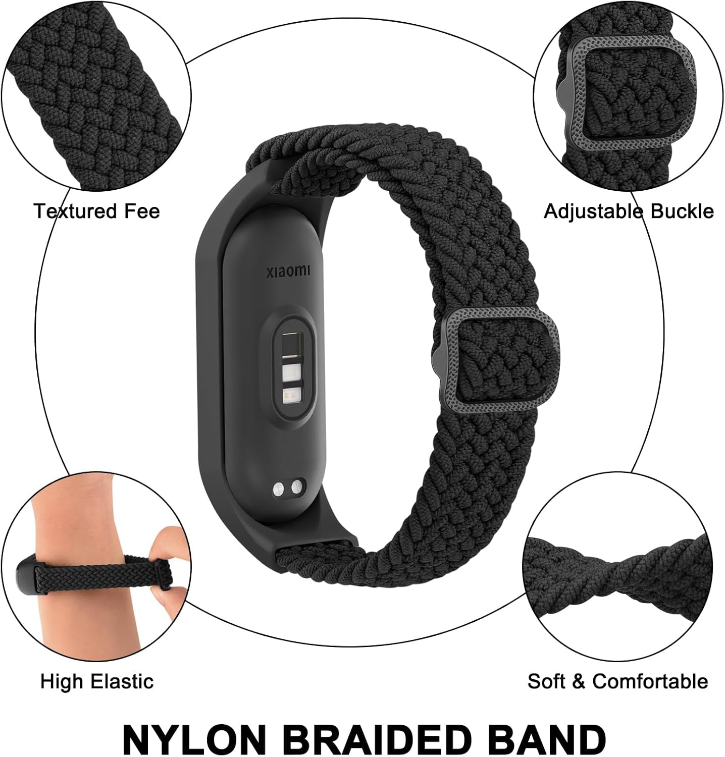 2 Pack Nylon Bands for Xiaomi Mi Band 7/6/5/4/3 Bands, Soft Braided Nylon Solo Sport Replacement Straps for Xiaomi Mi Band 7/6/5/4/3 Fitness Tracker