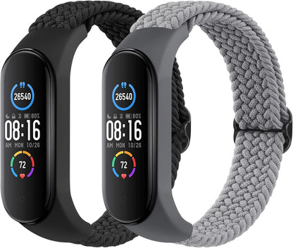 2 Pack Nylon Bands for Xiaomi Mi Band 7/6/5/4/3 Bands, Soft Braided Nylon Solo Sport Replacement Straps for Xiaomi Mi Band 7/6/5/4/3 Fitness Tracker