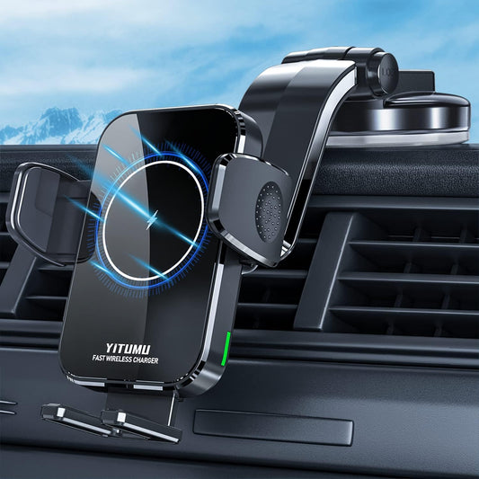Wireless Car Charger, 15W Qi Fast Charging Car Phone Holder Wireless Charging, Windshield Dashboard Phone Mount Holder Compatible with Iphone 14/13/12/11 Pro Max, Xs, Samsung Galaxy, Etc.